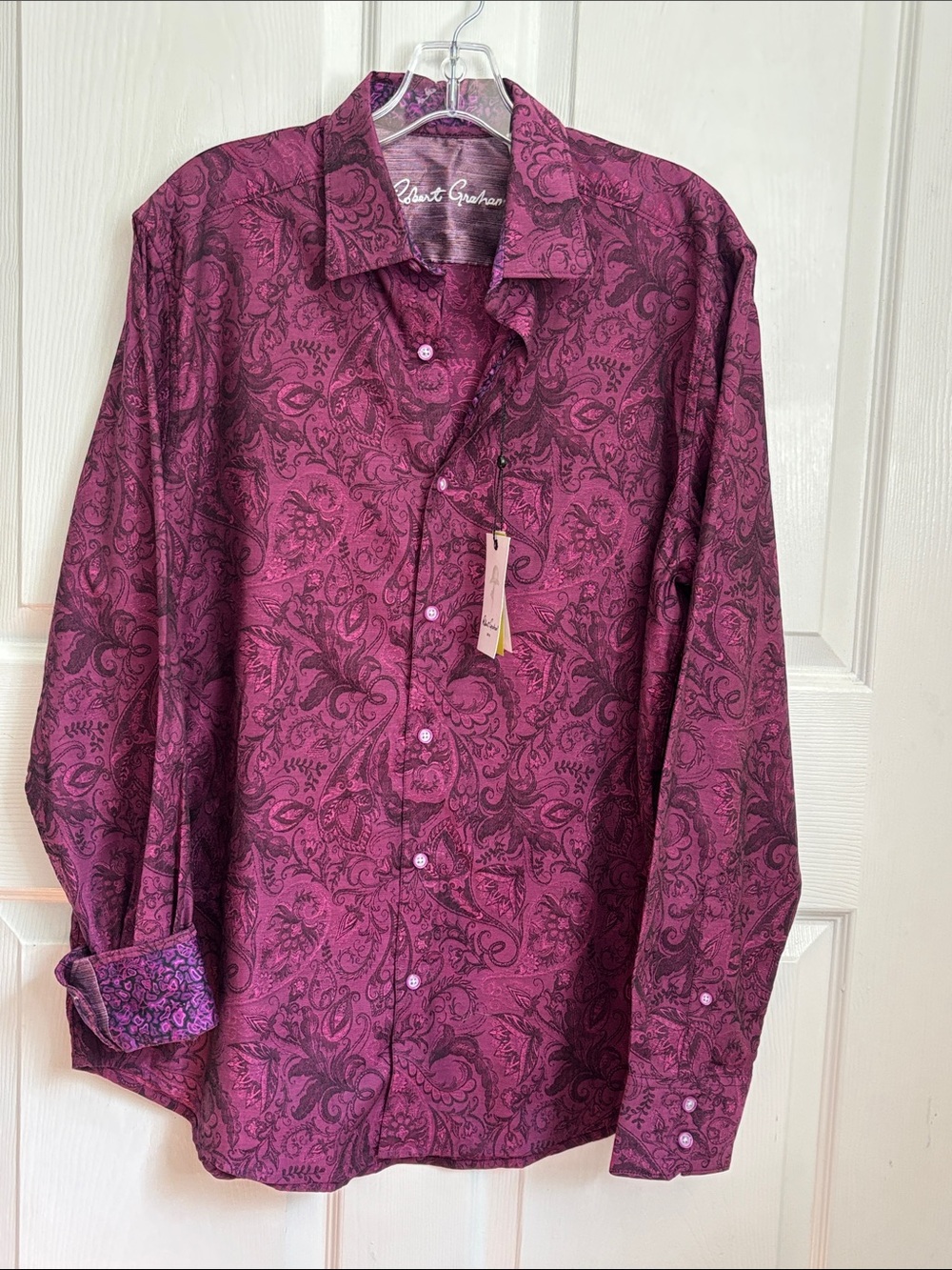 NEW Robert Graham Classic Fit Andretti Dark Pink Paisley Button Down Shirt sz L